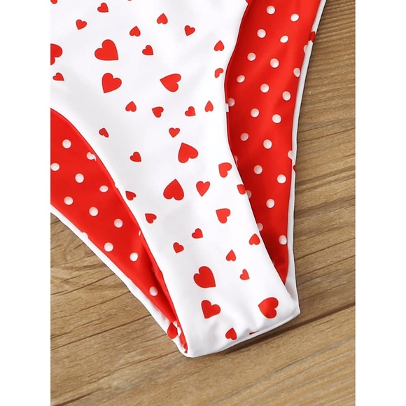 White Heart Print Cut Out Knot One Piece Swimsuit - Picture 5 of 6